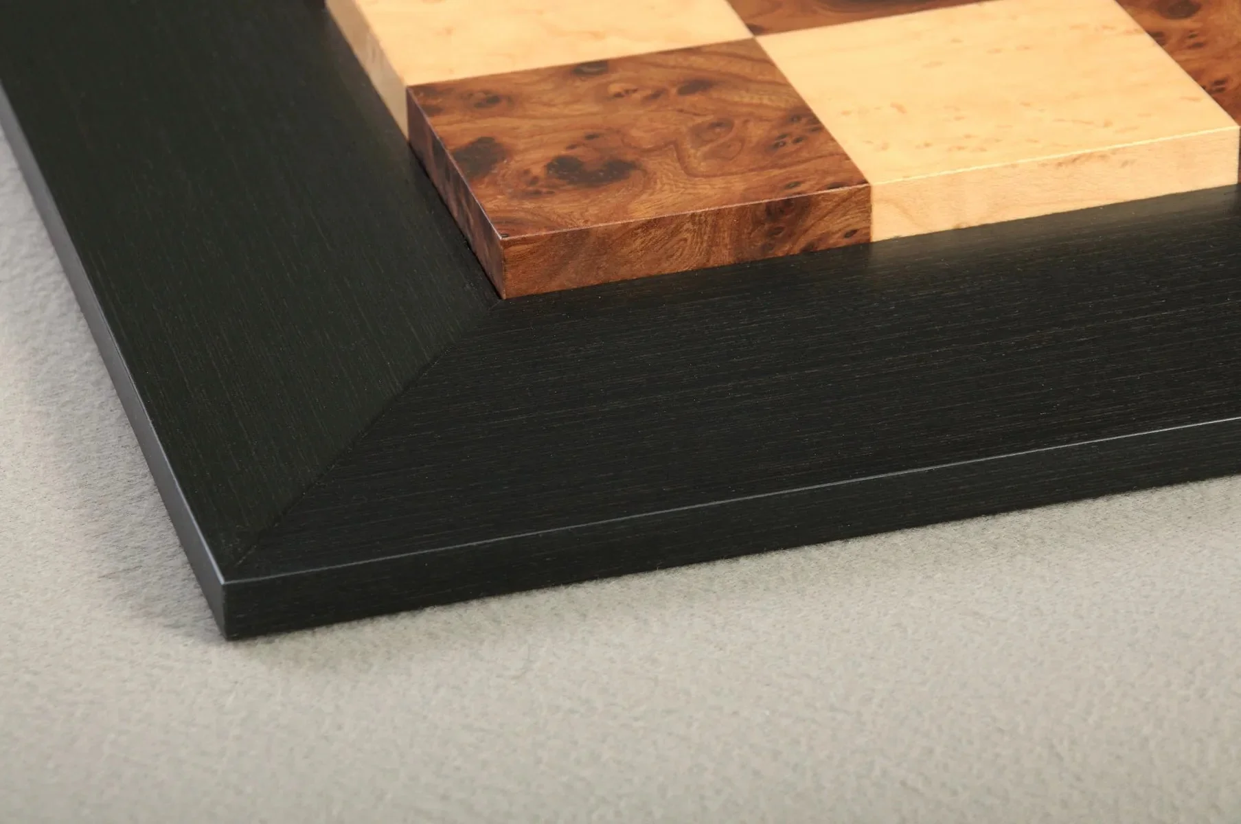 Olmo Burl, Genuine Ebony & Bird's Eye Maple Custom Contemporary II Chess Board - Image 4