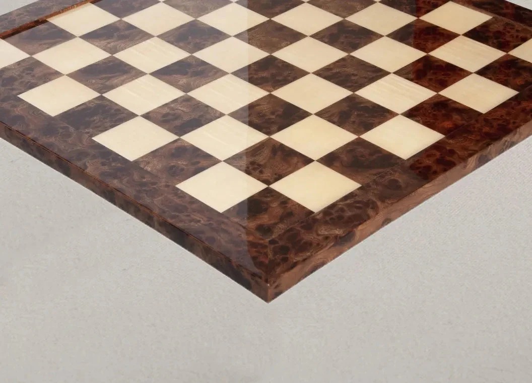 Olmo Burl & Maple Signature Traditional Chess Board - 2.5" - Gloss Finish - Image 3