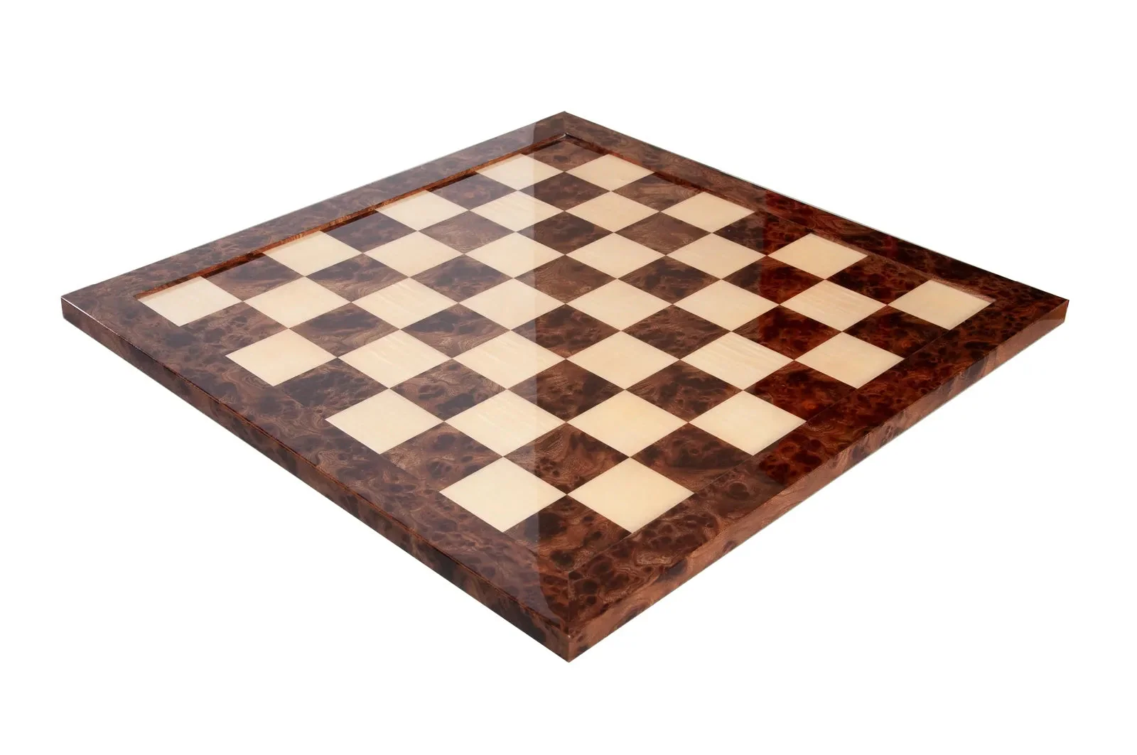 Olmo Burl & Maple Signature Traditional Chess Board - Gloss Finish - Image 4
