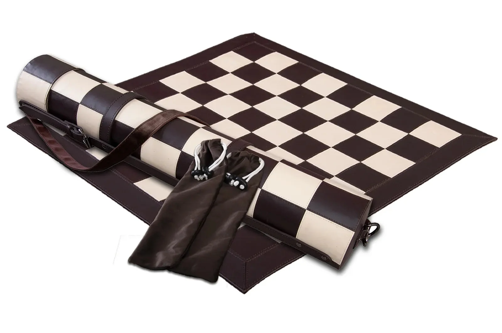 Premium Leather Chess Board and Storage Quiver - 2.25" Squares - Black