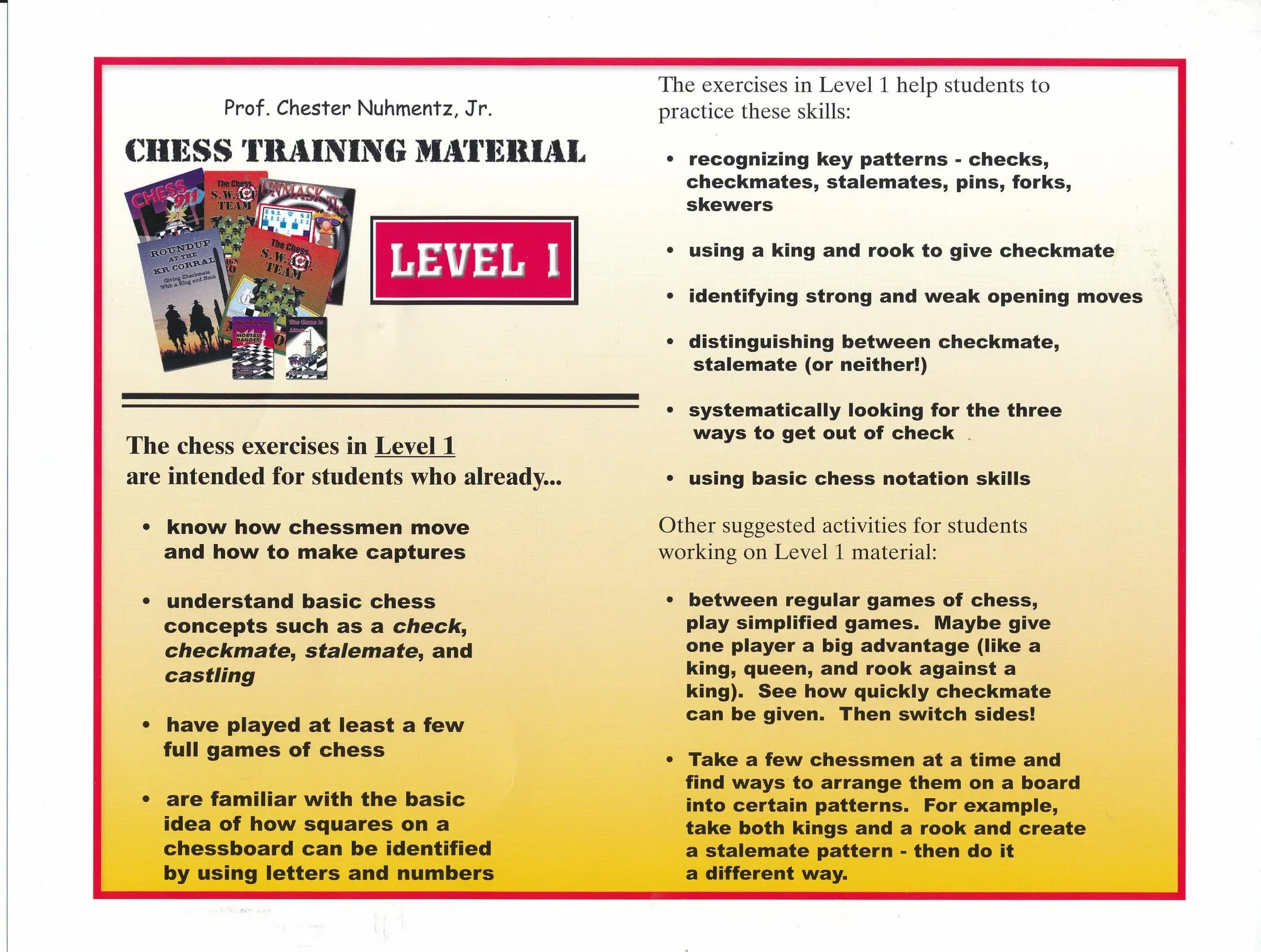 Prof. Chester Nuhmentz, Jr. Chess Training Material - Image 5