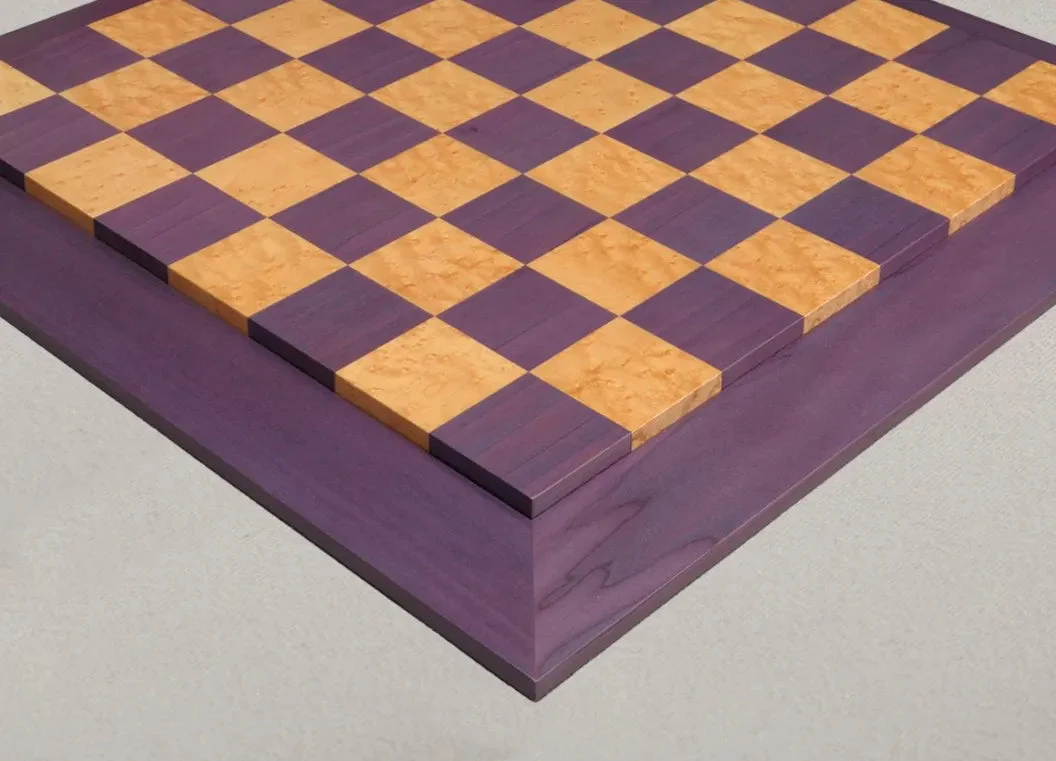 Purpleheart & Bird's Eye Maple Custom Contemporary II Chess Board - 2.5" - Image 2