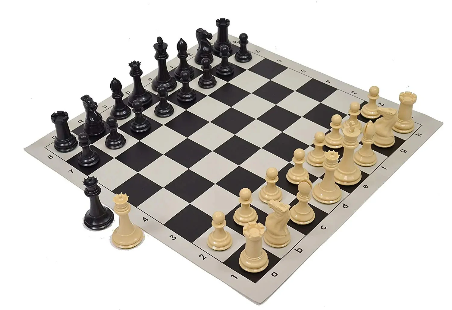 Quadruple Weighted Tournament Chess Pieces with Basic Vinyl Chess Board - Natural and Black