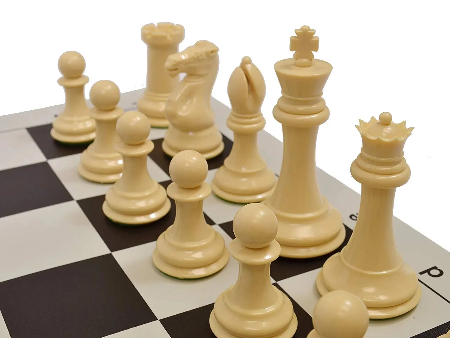 Quadruple Weighted Tournament Chess Pieces with Basic Vinyl Chess Board - Natural and Black - Image 2