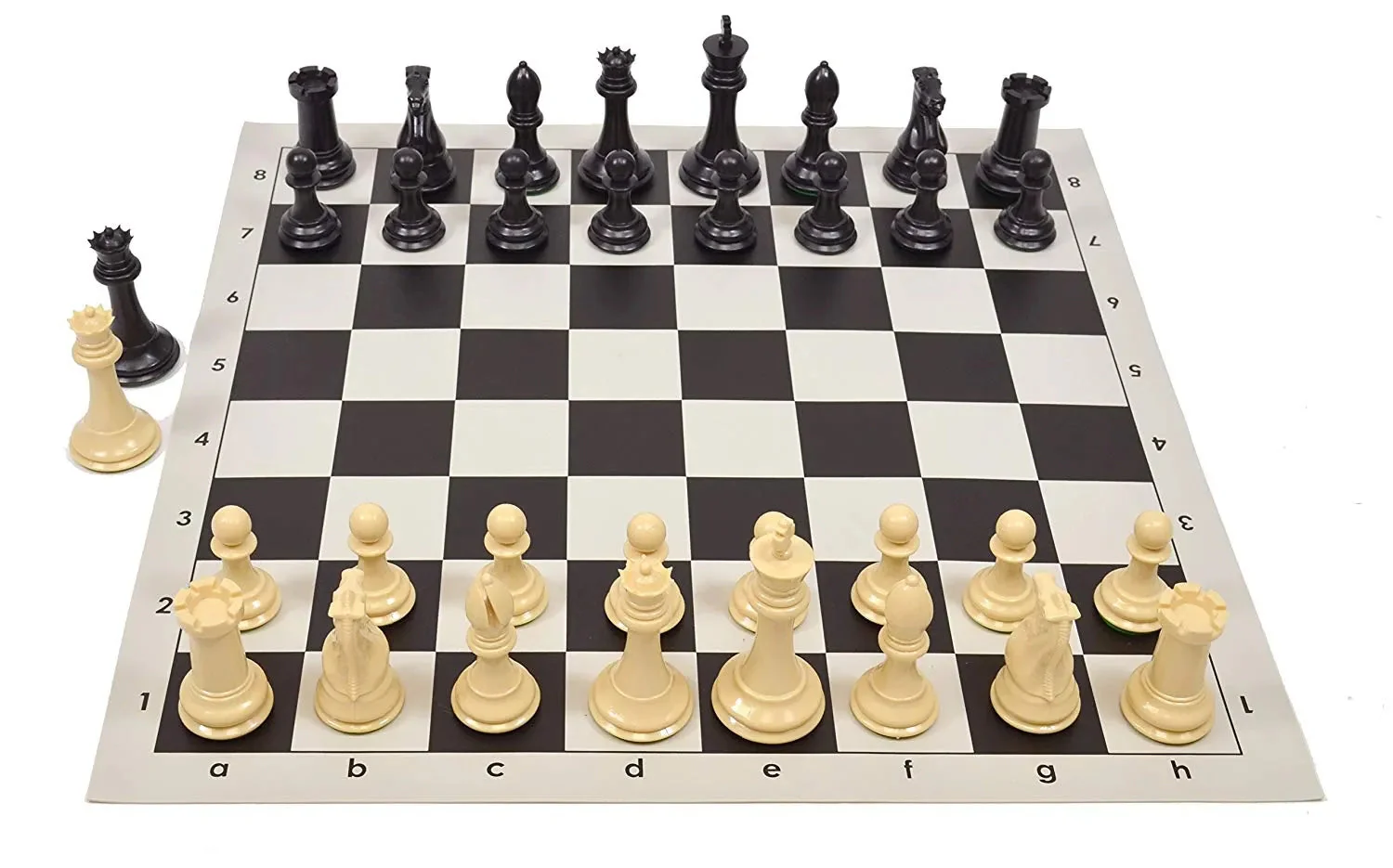 Quadruple Weighted Tournament Chess Pieces with Basic Vinyl Chess Board - Natural and Black - Image 3