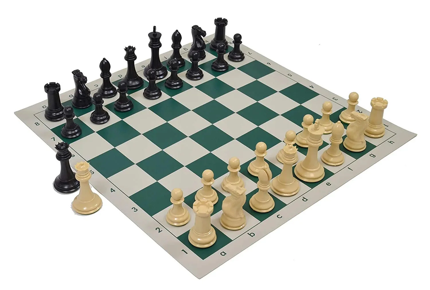 Quadruple Weighted Tournament Chess Pieces with Basic Vinyl Chess Board - Natural and Green