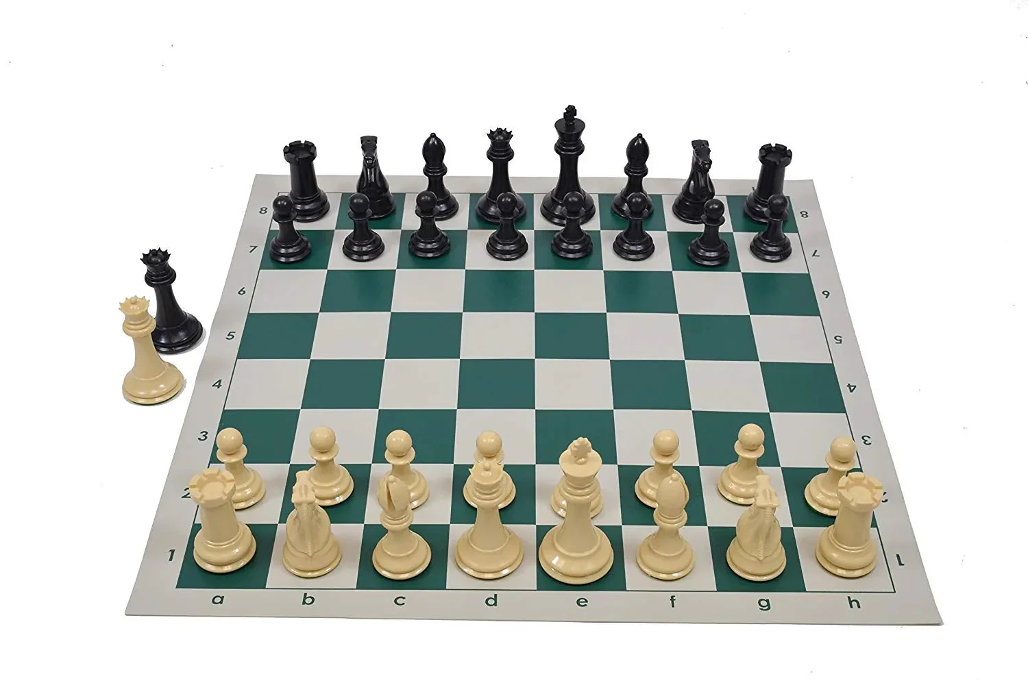 Quadruple Weighted Tournament Chess Pieces with Basic Vinyl Chess Board - Natural and Green - Image 3