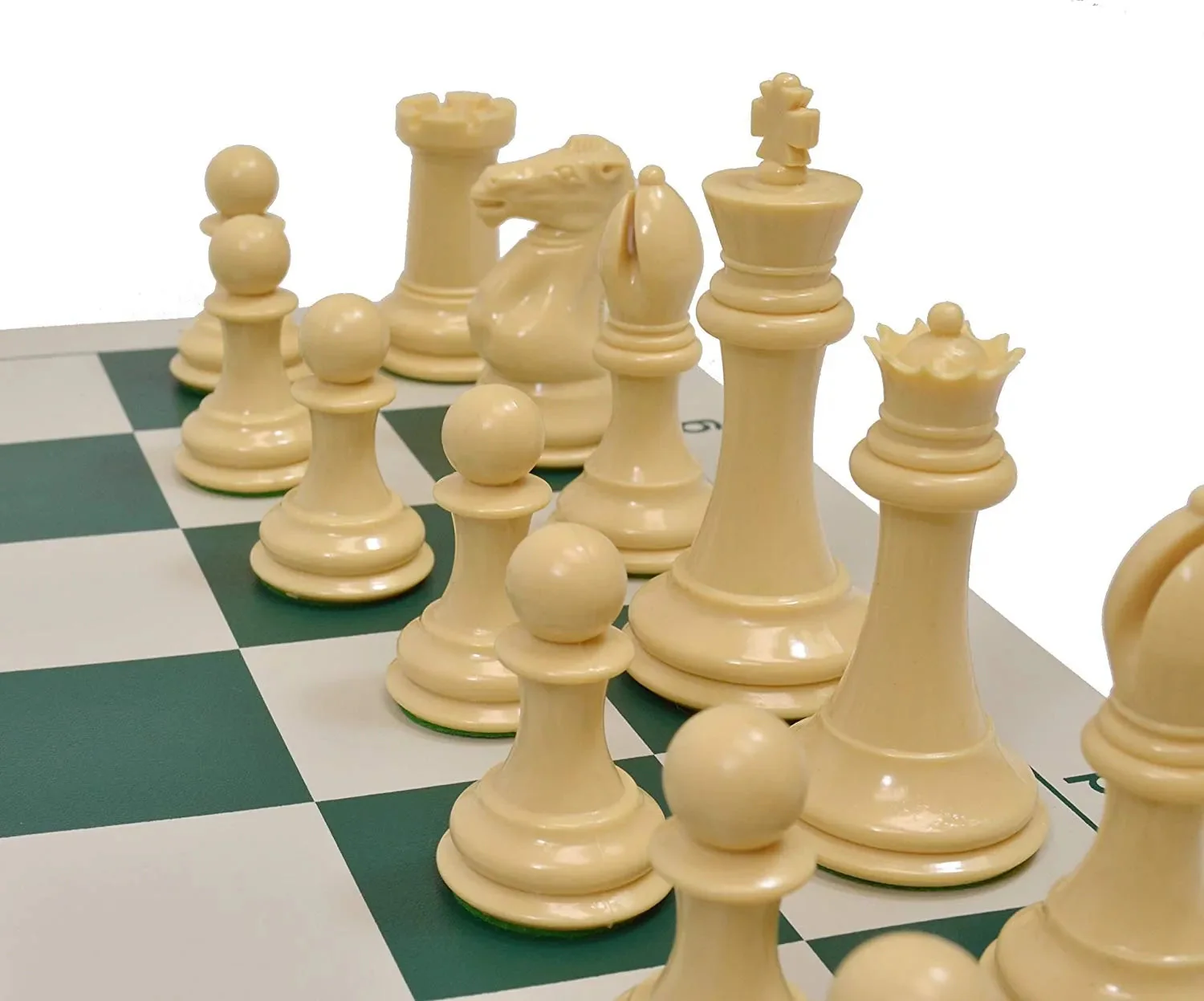 Quadruple Weighted Tournament Chess Pieces with Basic Vinyl Chess Board - Natural and Green - Image 4