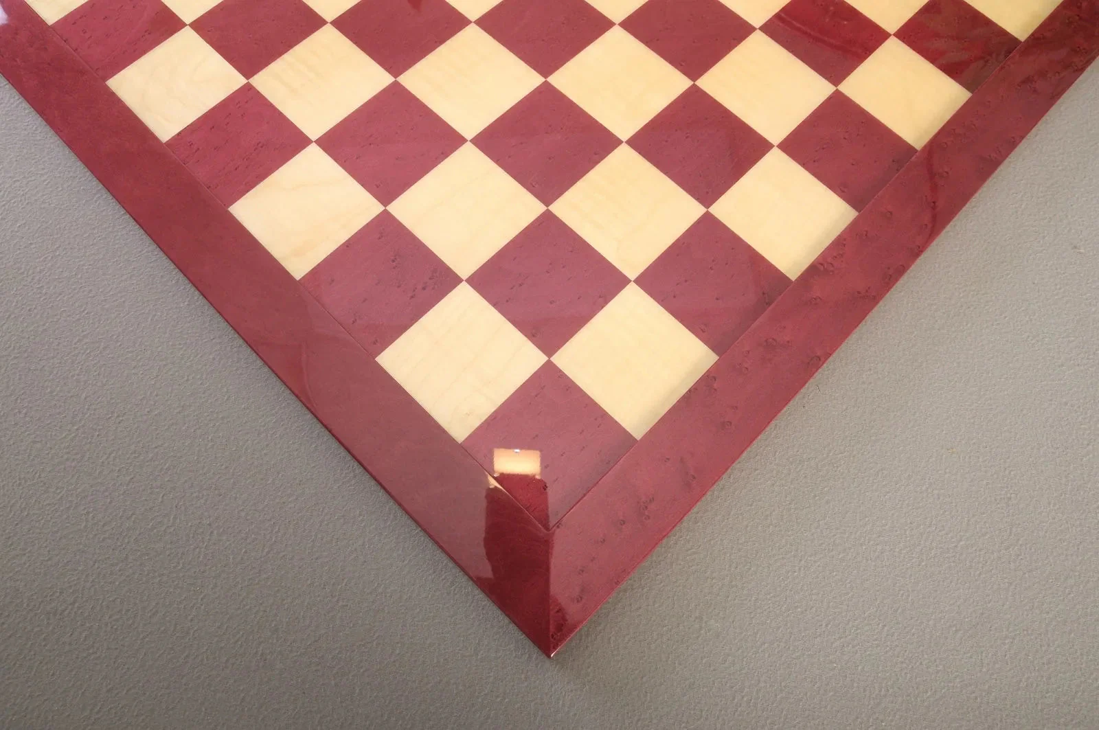 Redwood Burl & Maple Signature Traditional Chess Board - 2.5" - Gloss Finish - Image 2