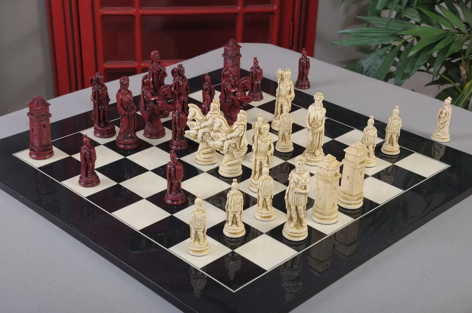 Roman Themed Chess Pieces - 4.25" King - Red & Natural - Image 3