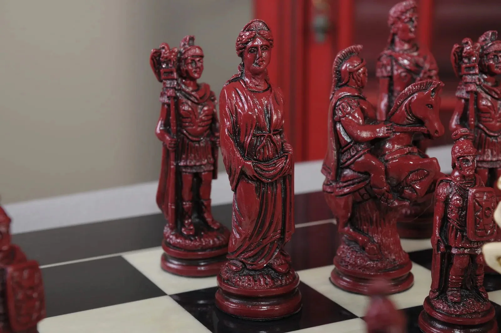 Roman Themed Chess Pieces - 4.25" King - Red & Natural - Image 9