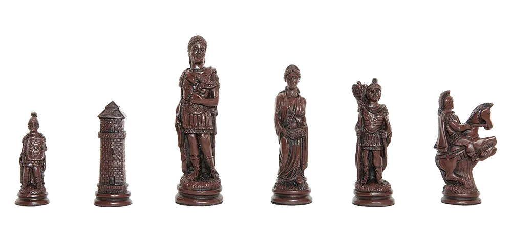 Roman Themed Chess Pieces - Brown & Natural