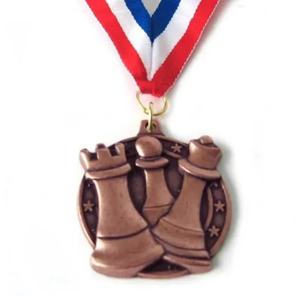 Round Chess Medal on Ribbon - Bronze