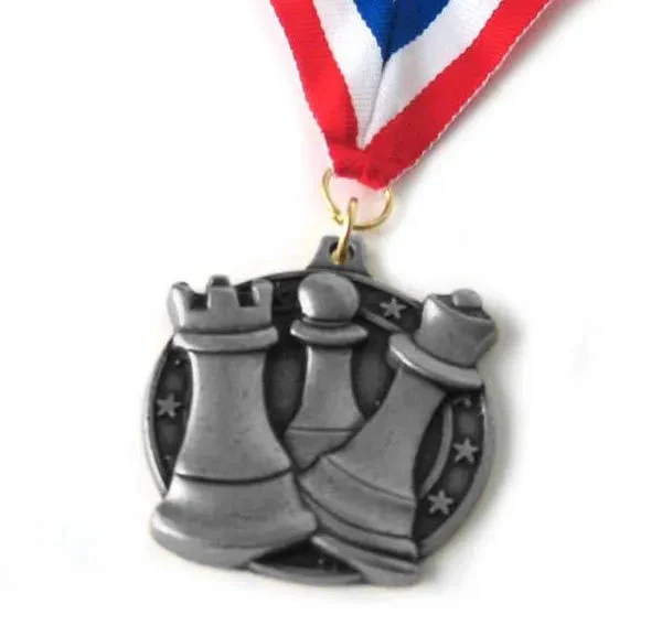 Round Chess Medal on Ribbon - Silver