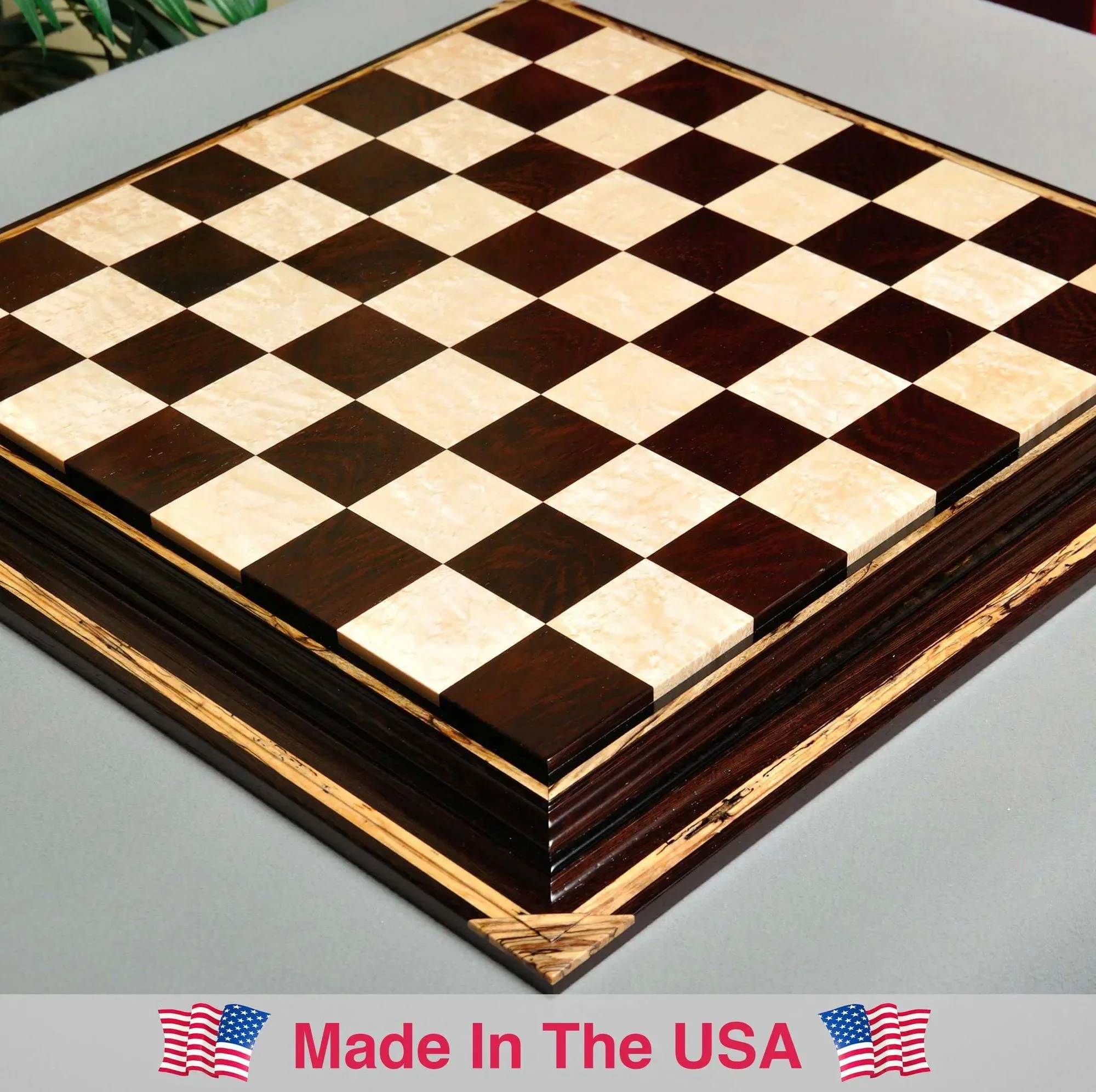 PRE-ORDER - Signature Contemporary Chess Board - AFRICAN PALISANDER / BIRD'S EYE MAPLE - 2.5" Squares - Image 2