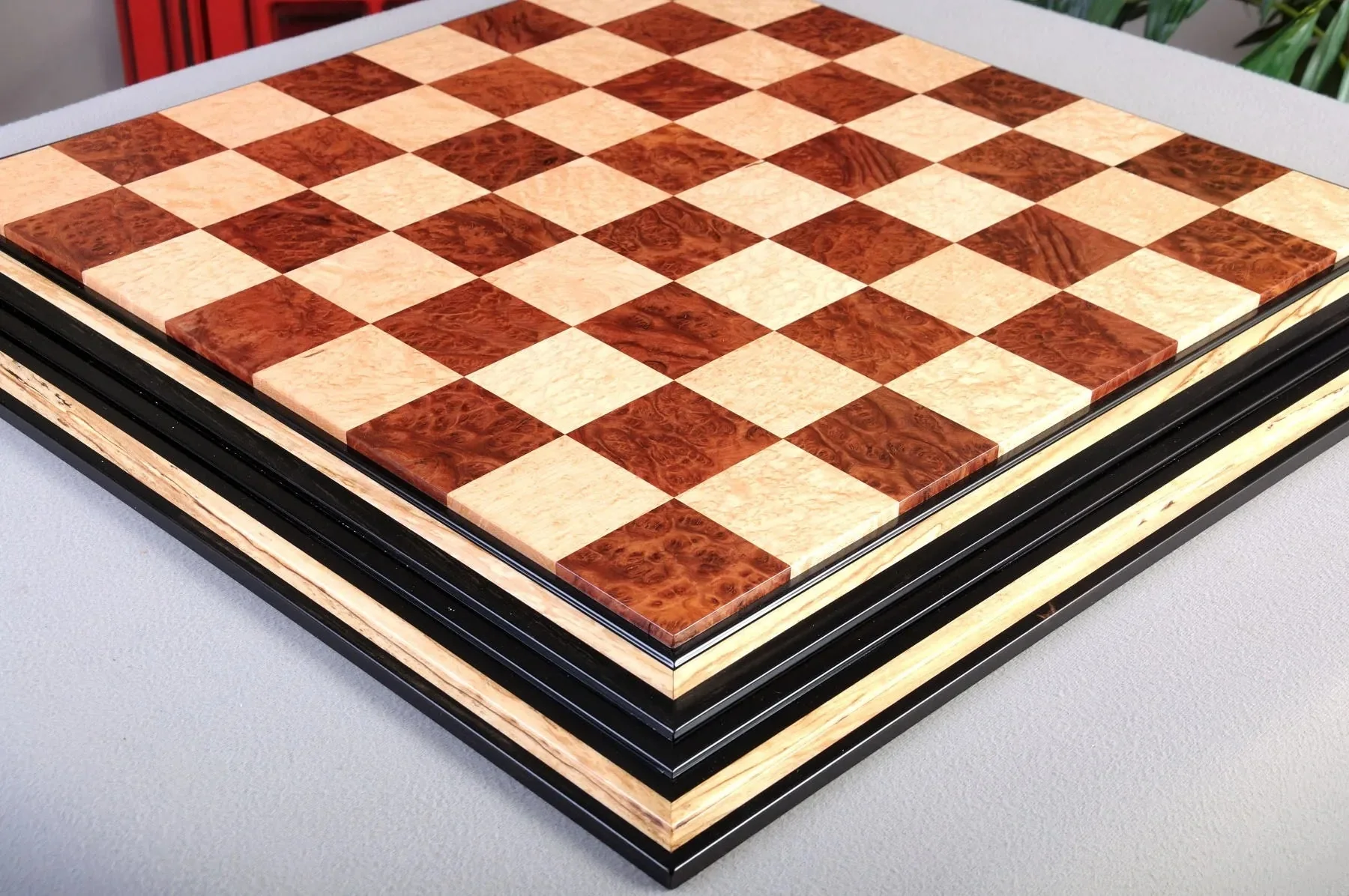 Signature Contemporary Chess Board - VASTICOLA BURL  / BIRD'S EYE MAPLE - 2.5" Squares - Image 3