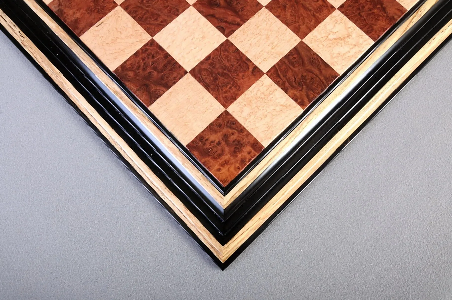 PRE-ORDER - Signature Contemporary Chess Board - VASTICOLA BURL  / BIRD'S EYE MAPLE - 2.5" Squares - Image 3