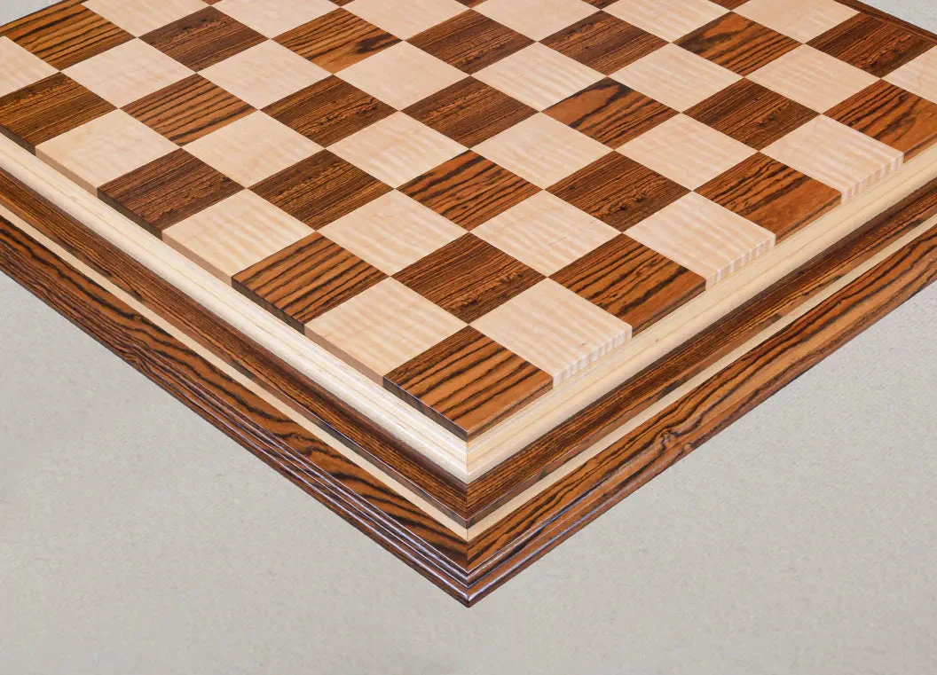 PRE-ORDER - Signature Contemporary IV Luxury Chess board - BOCOTE / CURLY MAPLE - 2.5" Squares - Image 2