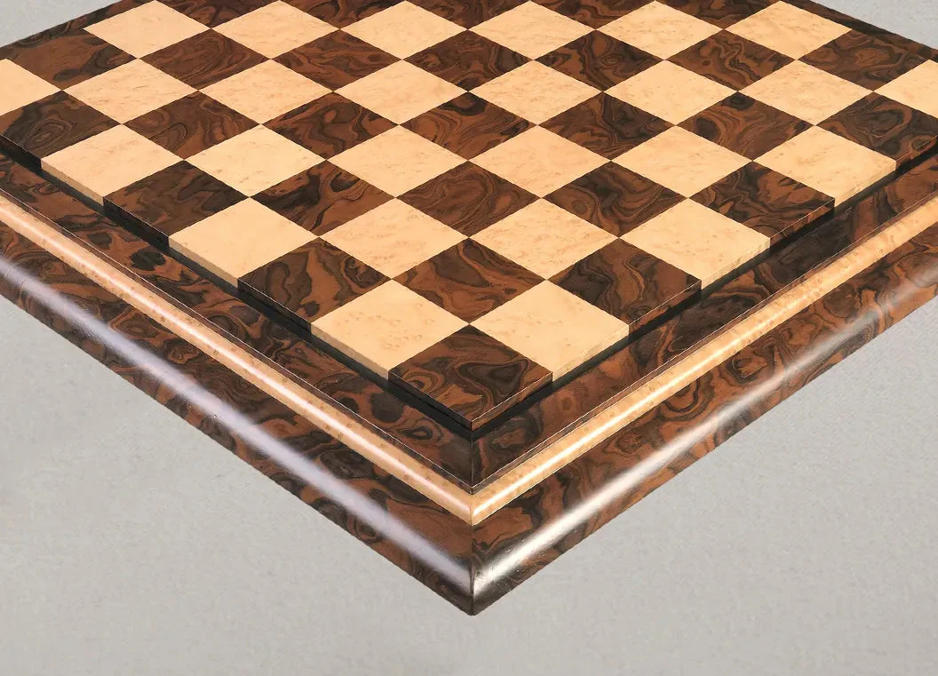 Signature Contemporary V Luxury Chess board - WALNUT CALIFORNIA BURL / BIRD'S EYE MAPLE - 2.5" Squares - Image 2