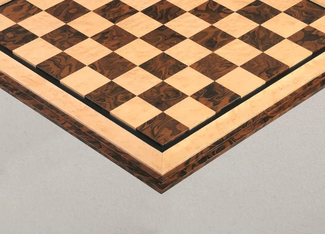 Signature Contemporary VI Luxury Chess board - WALNUT CALIFORNIA BURL / BIRD'S EYE MAPLE - 2.5" Squares - Image 2