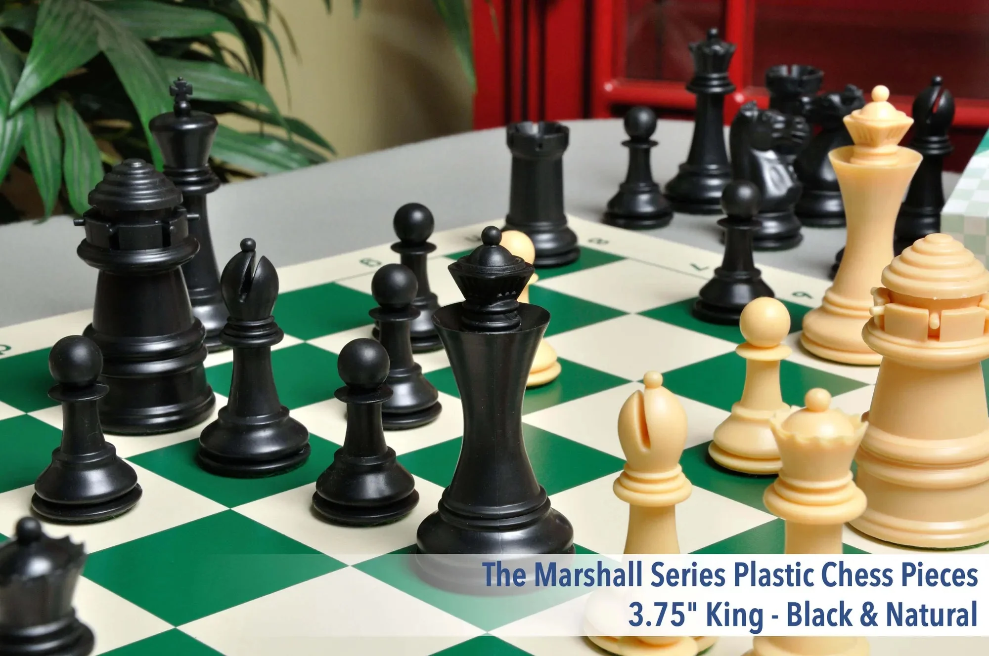 The Marshall Series Plastic Chess Pieces - 3.75" King - Black & Natural - Image 2