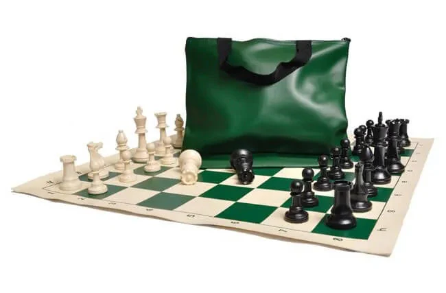 Standard Chess Set Combination - Triple Weighted Regulation Pieces | Vinyl Chess Board | Standard Bag