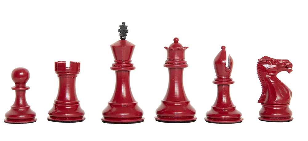 Staunton Themed Chess Pieces - Red & Natural