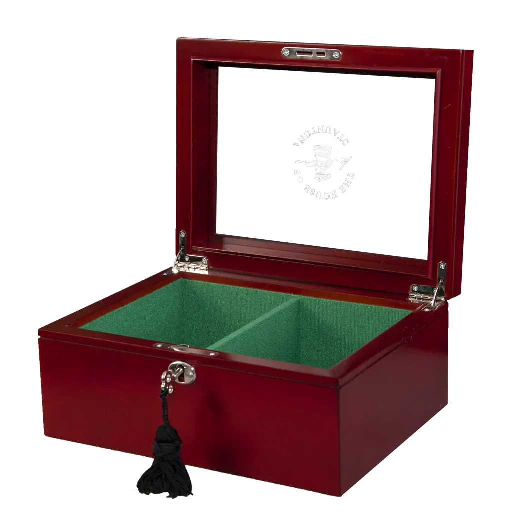 Superior Chess Box - Red Burl - Glass Top