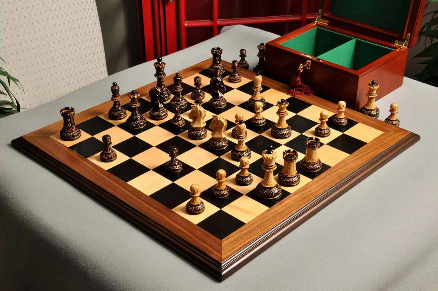 The Burnt Dubrovnik Series Chess Set, Box, & Board Combination