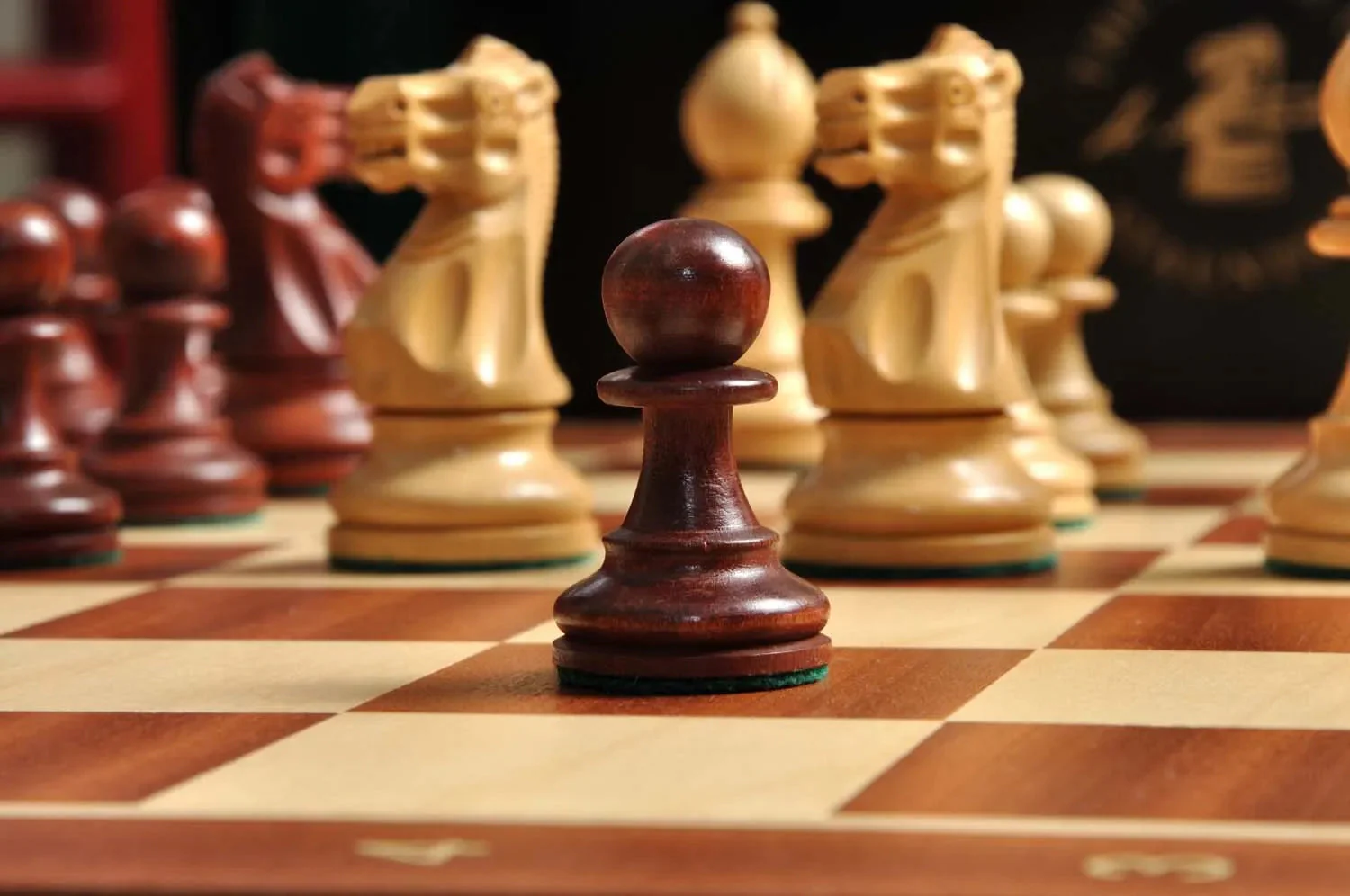 The Gilded Grandmaster Chess Set, Box, & Board Combination - 3.25" King - Mahogany Gilded & Boxwood - Image 4