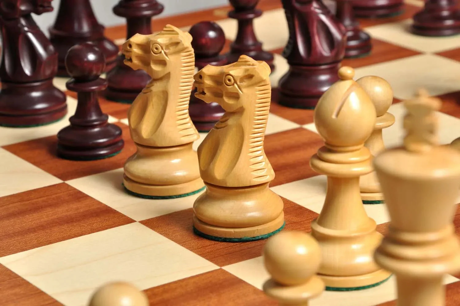 The Gilded Grandmaster Chess Set, Box, & Board Combination - 3.25" King - Purpleheart Gilded & Boxwood - Image 3