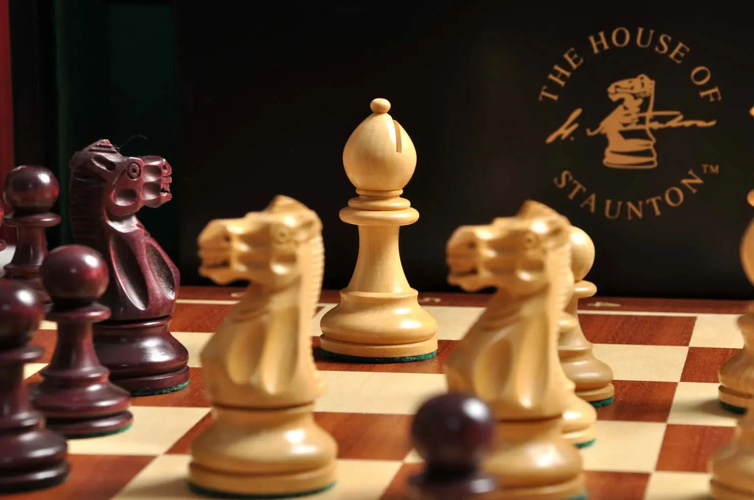The Gilded Grandmaster Chess Set, Box, & Board Combination - 3.25" King - Purpleheart Gilded & Boxwood - Image 4