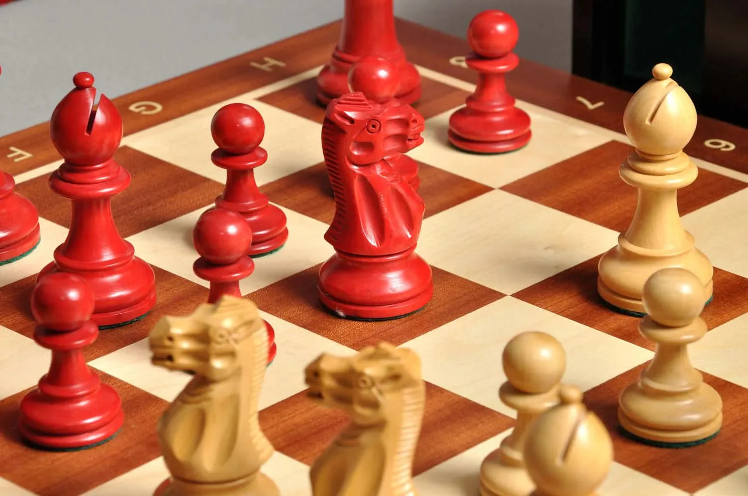 The Gilded Grandmaster Chess Set, Box, & Board Combination - 3.25" King - Red Gilded & Boxwood - Image 11