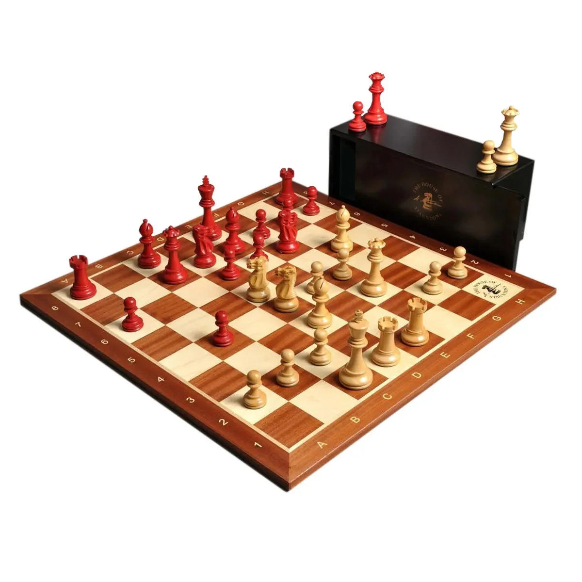The Gilded Grandmaster Chess Set, Box, & Board Combination - 3.25" King - Red Gilded & Boxwood - Image 12