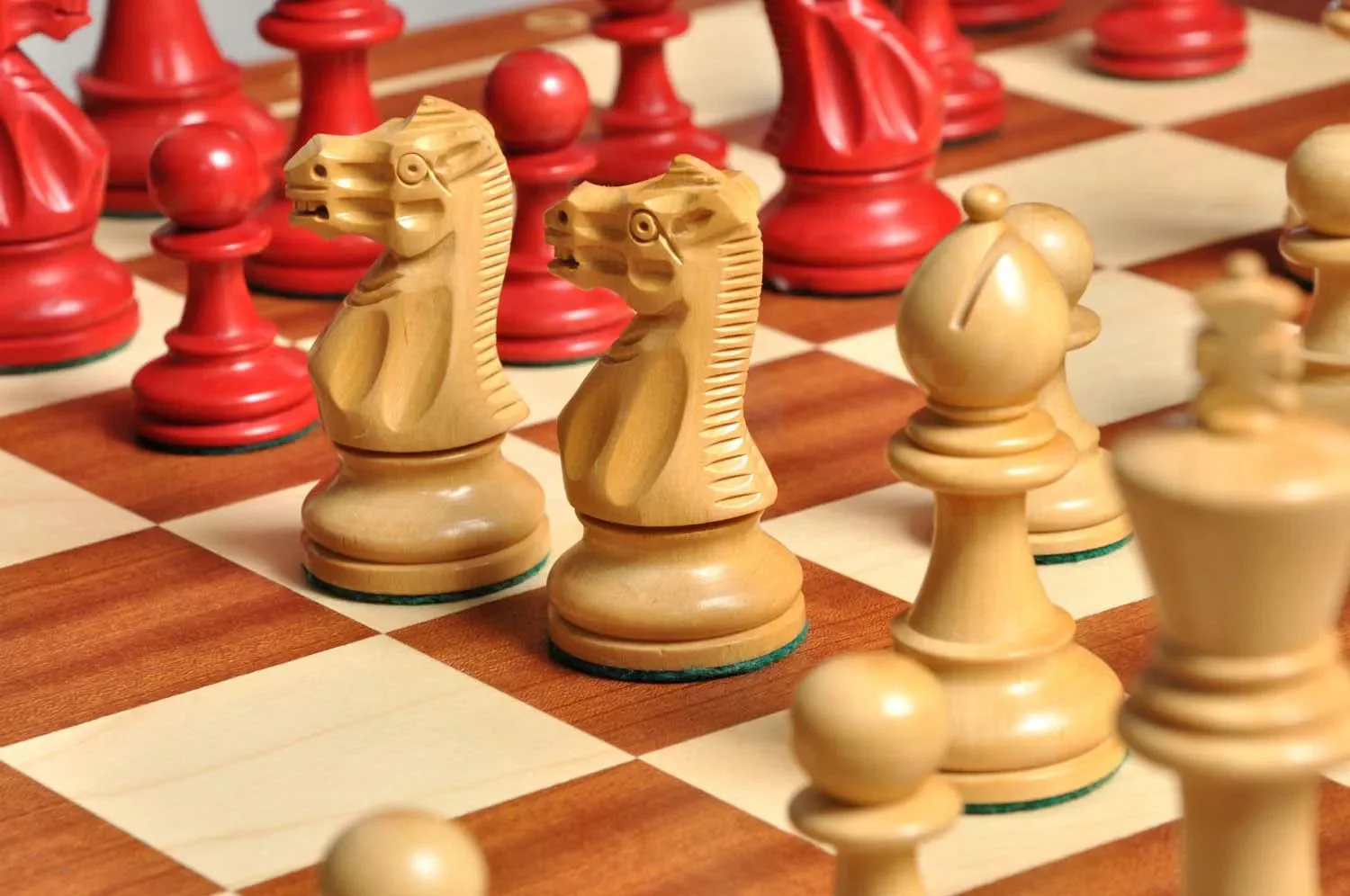 The Gilded Grandmaster Chess Set, Box, & Board Combination - 3.25" King - Red Gilded & Boxwood - Image 6