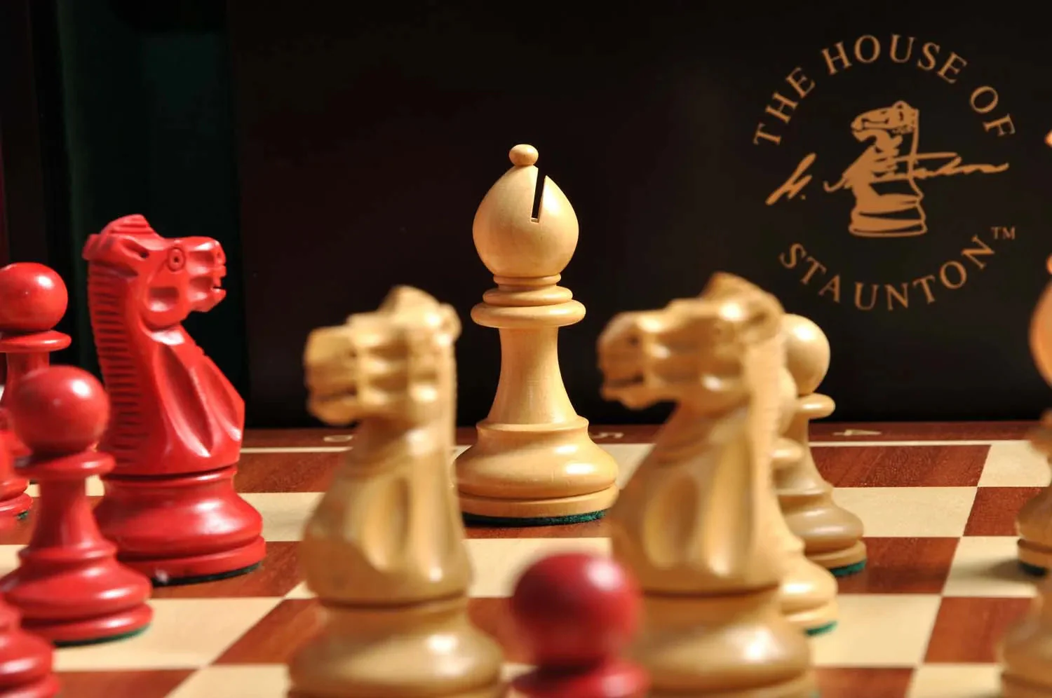The Gilded Grandmaster Chess Set, Box, & Board Combination - 3.25" King - Red Gilded & Boxwood - Image 7