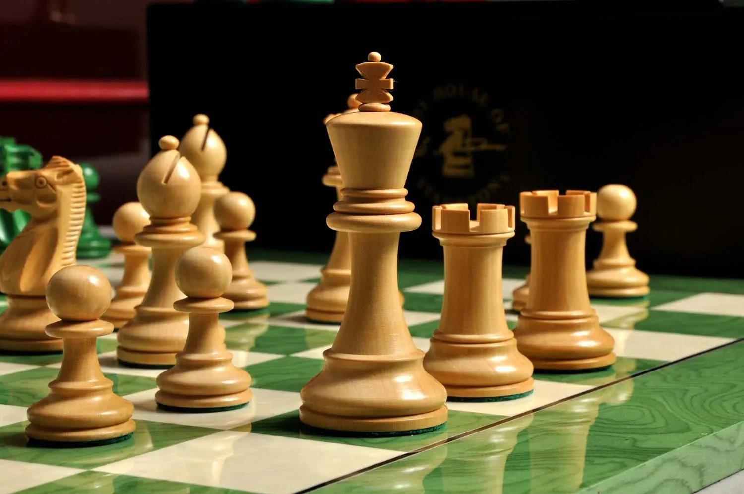 The Grandmaster Chess Set, Box, & Board Combination - Green Gilded - Image 3