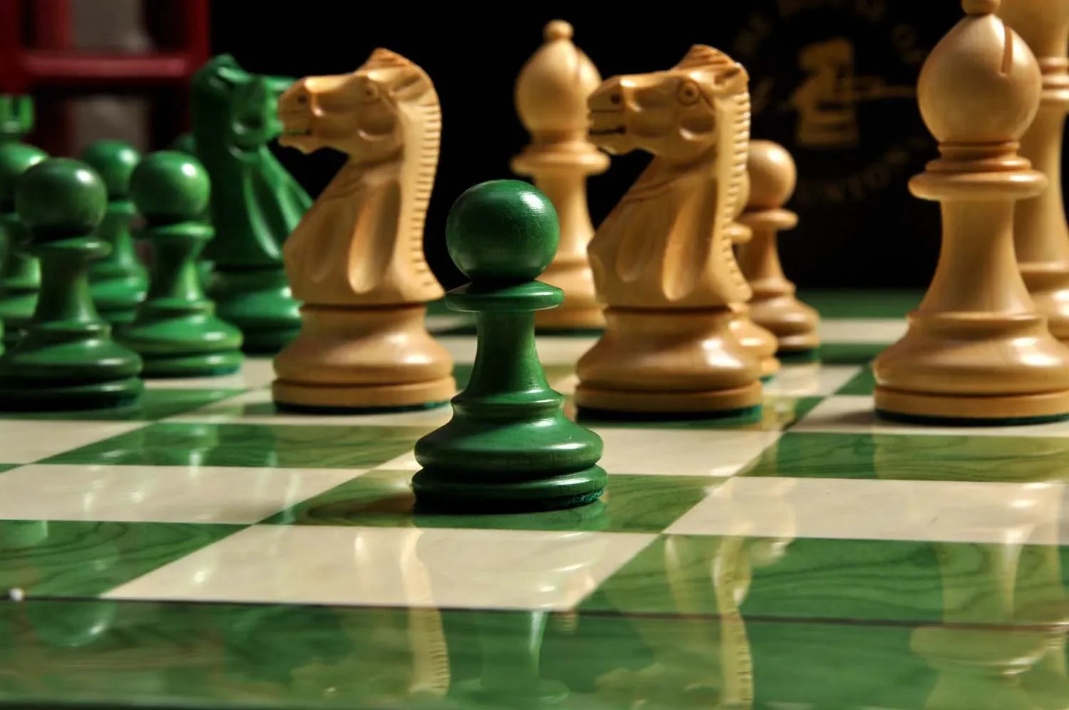 The Grandmaster Chess Set, Box, & Board Combination - Green Gilded - Image 8