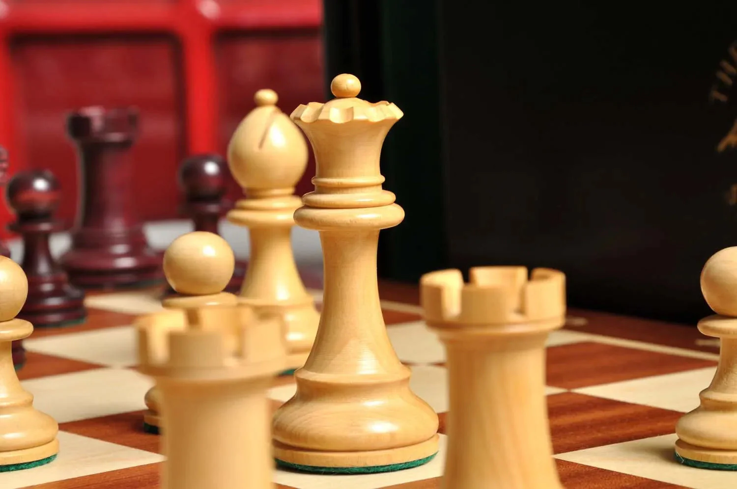 The Gilded Grandmaster Chess Set, Box, & Board Combination - 4.0" King - Purpleheart Gilded & Boxwood - Image 9