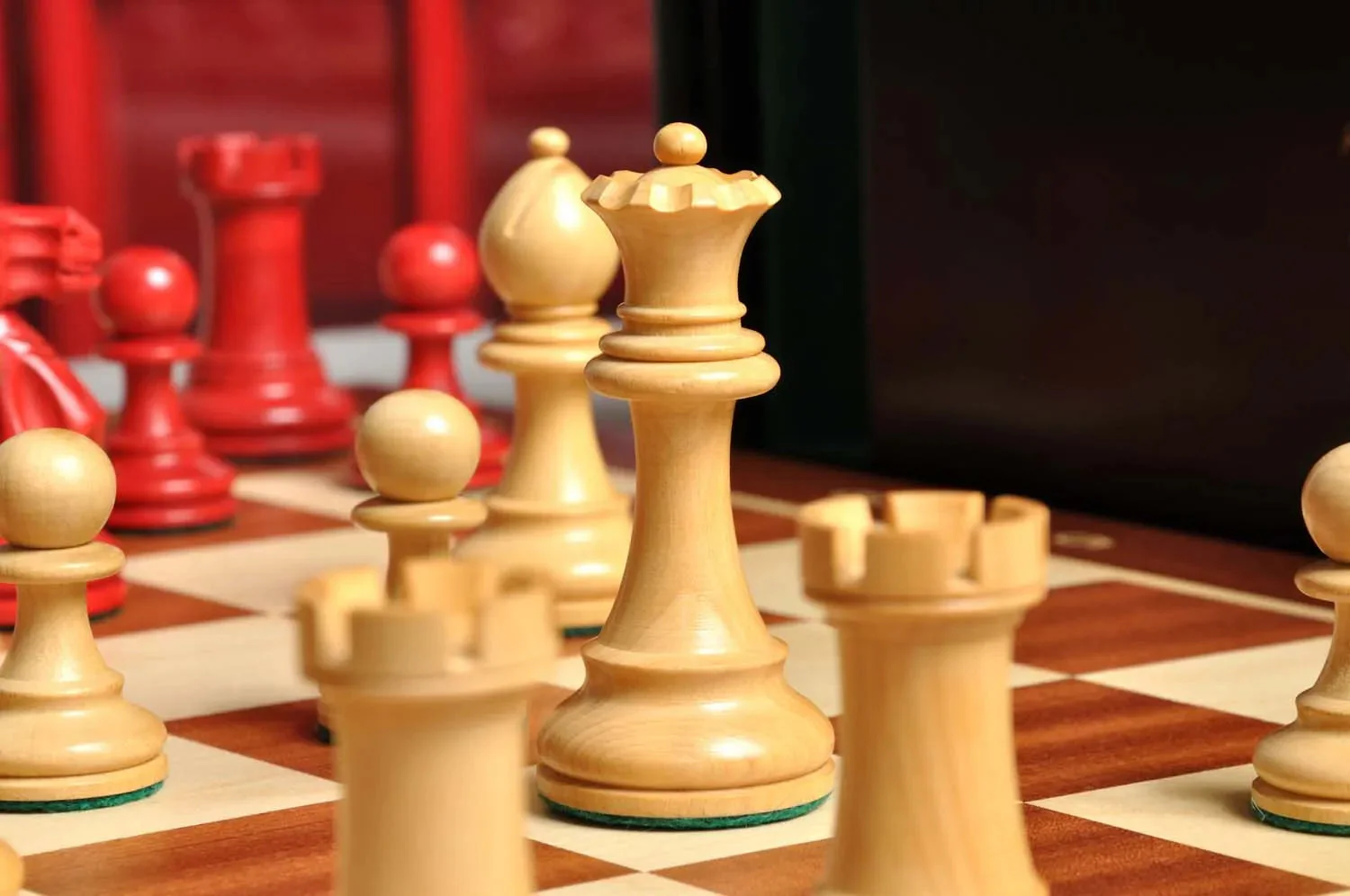 The Gilded Grandmaster Chess Set, Box, & Board Combination - 4.0" King - Red Gilded & Boxwood - Image 2