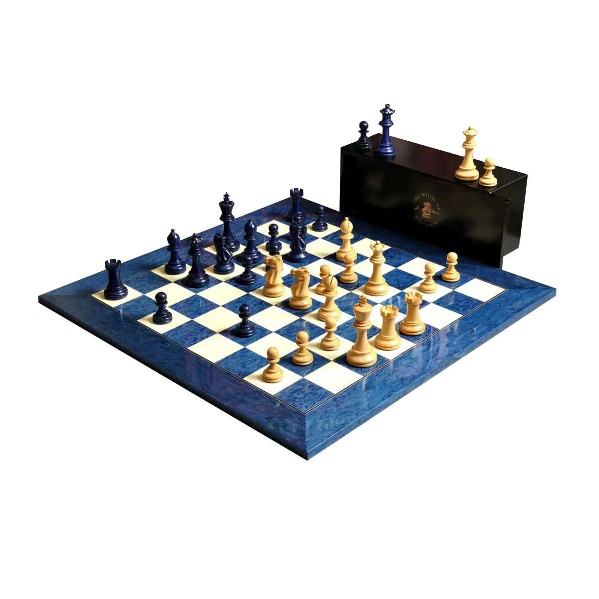 The Grandmaster Chess Set, Box, & Board Combination - Blue Gilded - Image 11