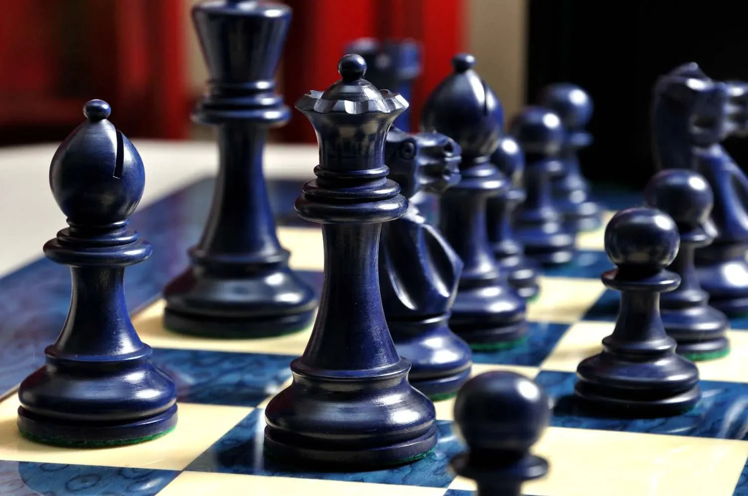 The Grandmaster Chess Set, Box, & Board Combination - Blue Gilded - Image 4