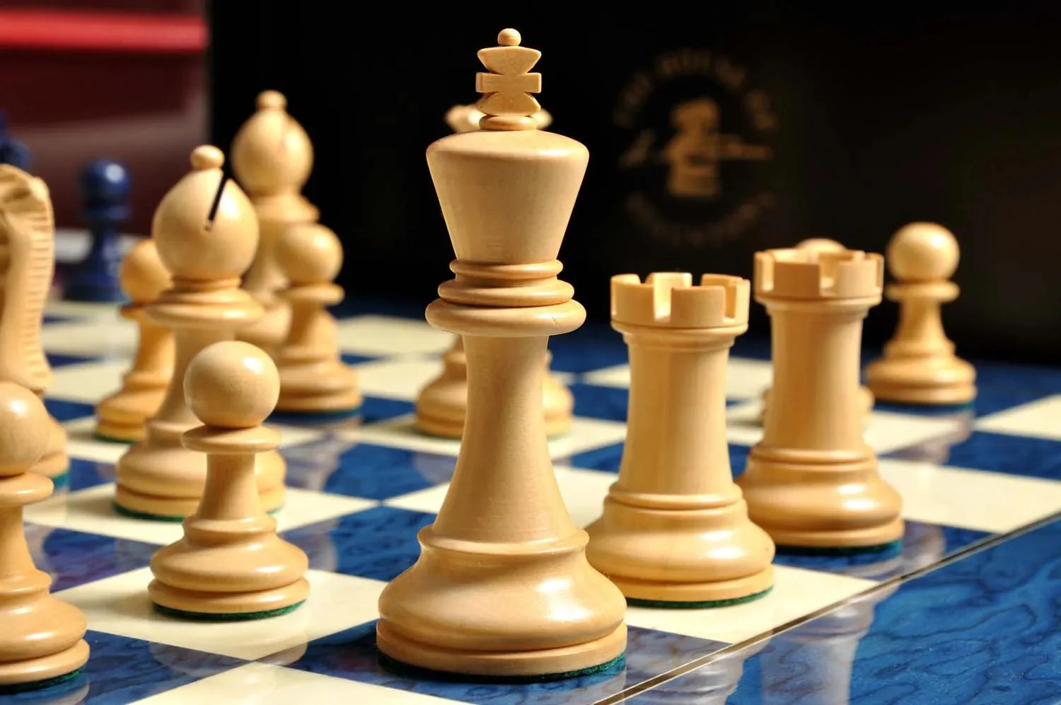 The Grandmaster Chess Set, Box, & Board Combination - Blue Gilded - Image 9