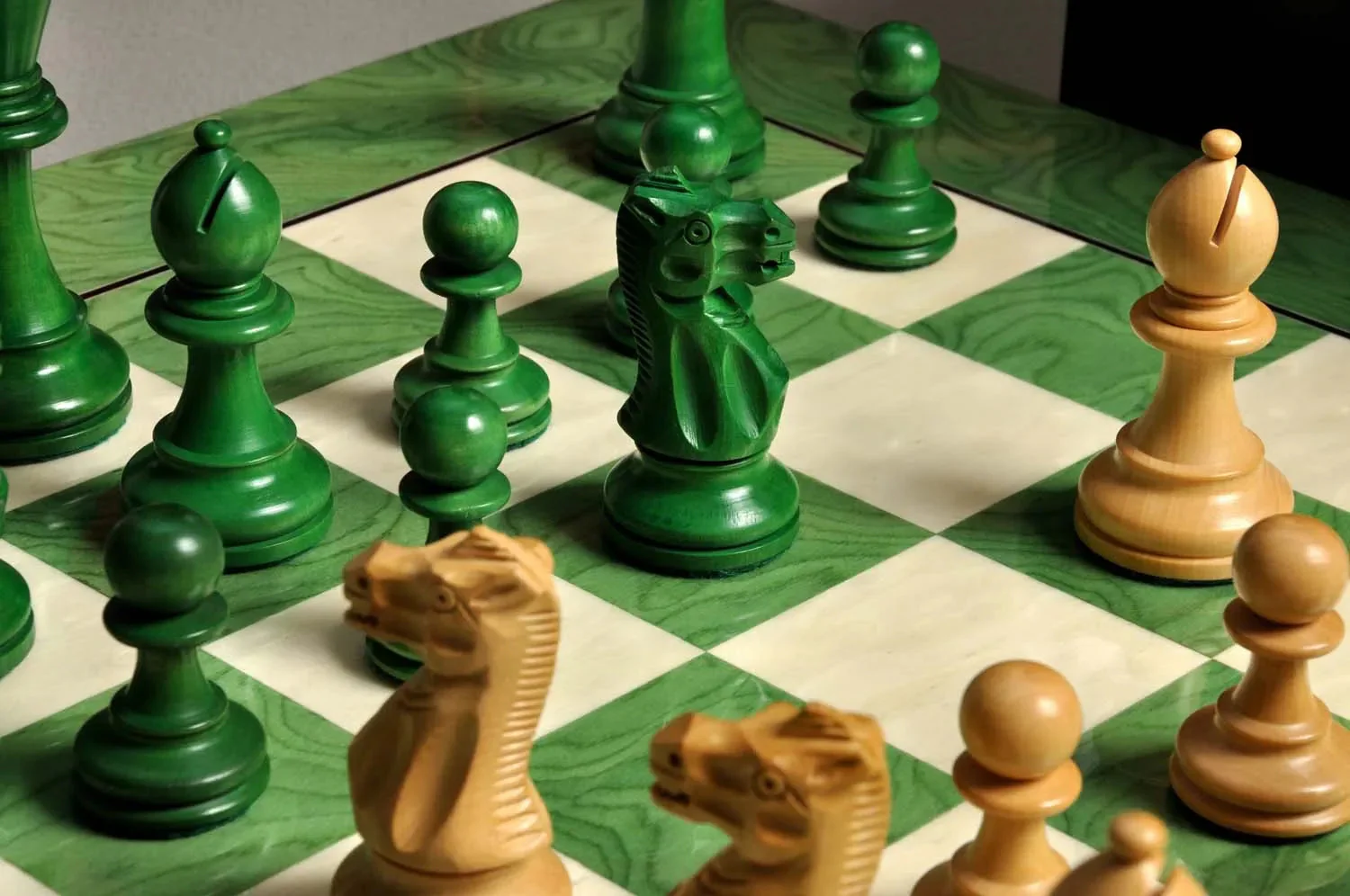 The Grandmaster Chess Set, Box, & Board Combination - Green Gilded - Image 11