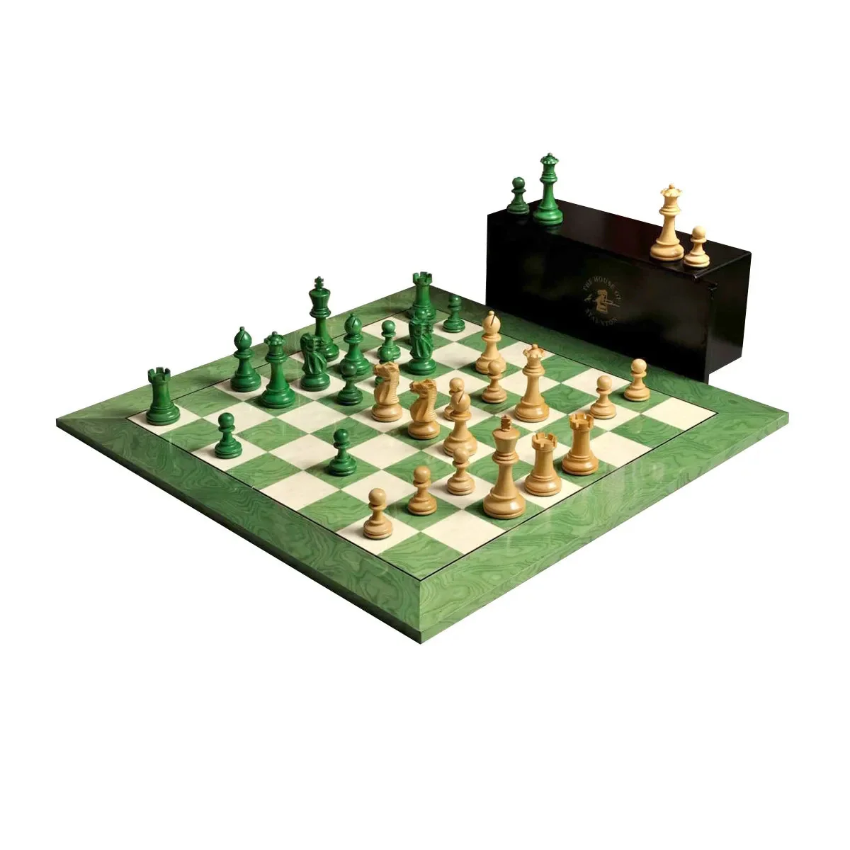 The Grandmaster Chess Set, Box, & Board Combination - Green Gilded - Image 12