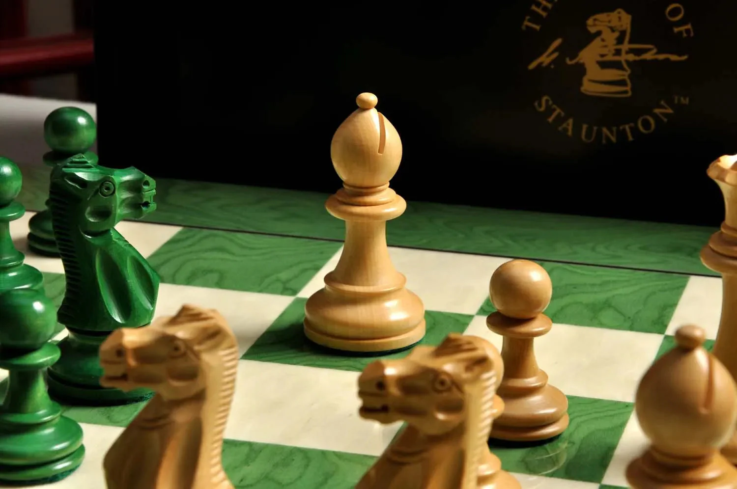 The Grandmaster Chess Set, Box, & Board Combination - Green Gilded - Image 3