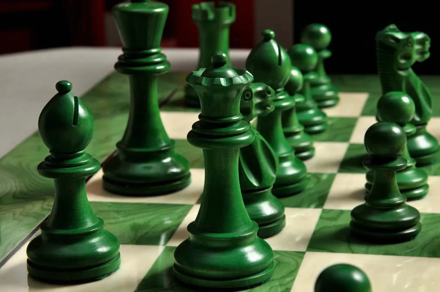 The Grandmaster Chess Set, Box, & Board Combination - Green Gilded - Image 5