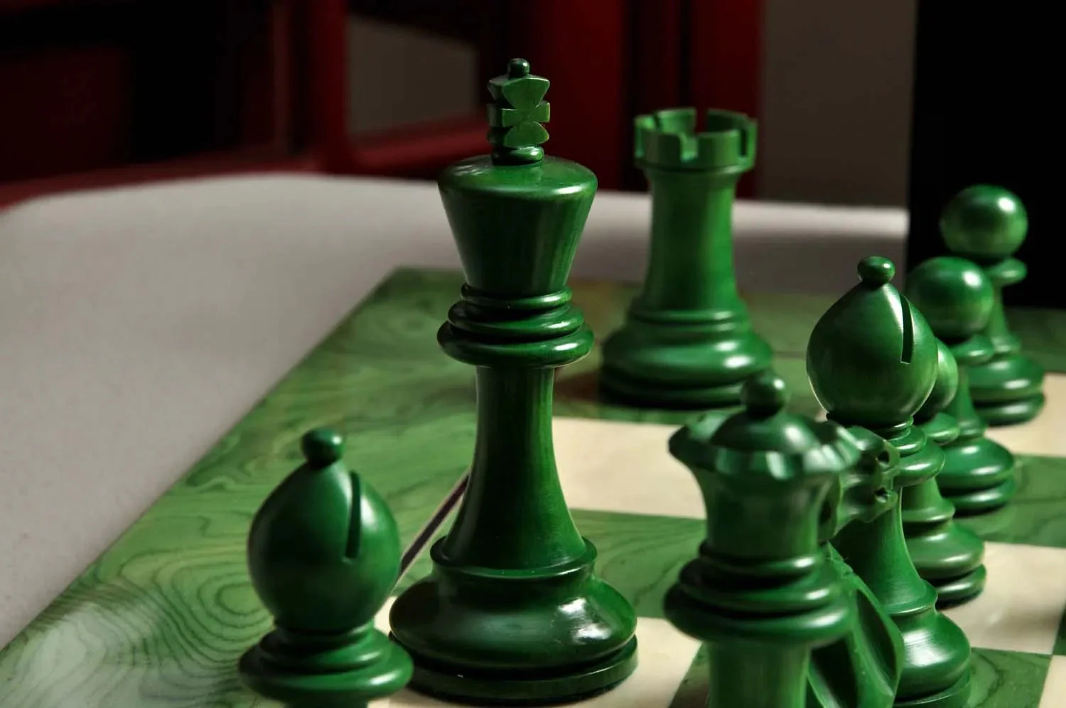 The Grandmaster Chess Set, Box, & Board Combination - Green Gilded - Image 7