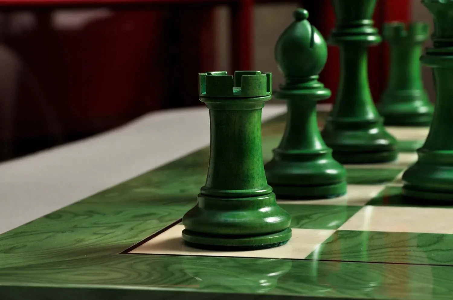 The Grandmaster Chess Set, Box, & Board Combination - Green Gilded - Image 8