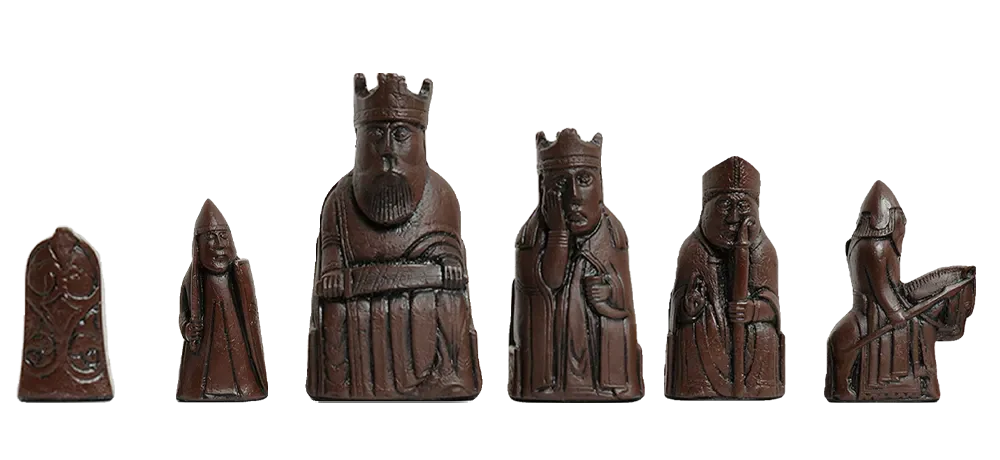 The Isle of Lewis Antiqued Chess Pieces - Brown and Natural